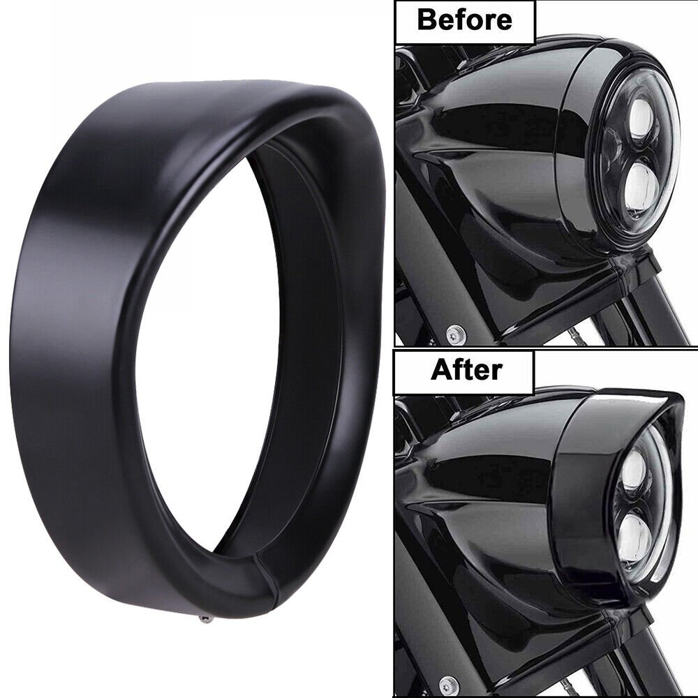 7" Black Headlight Headlamp Trim Ring For Touring - Image 2
