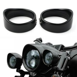 Pair 4.5" Black Visor Fog Light Trim Ring for Harley Davidson