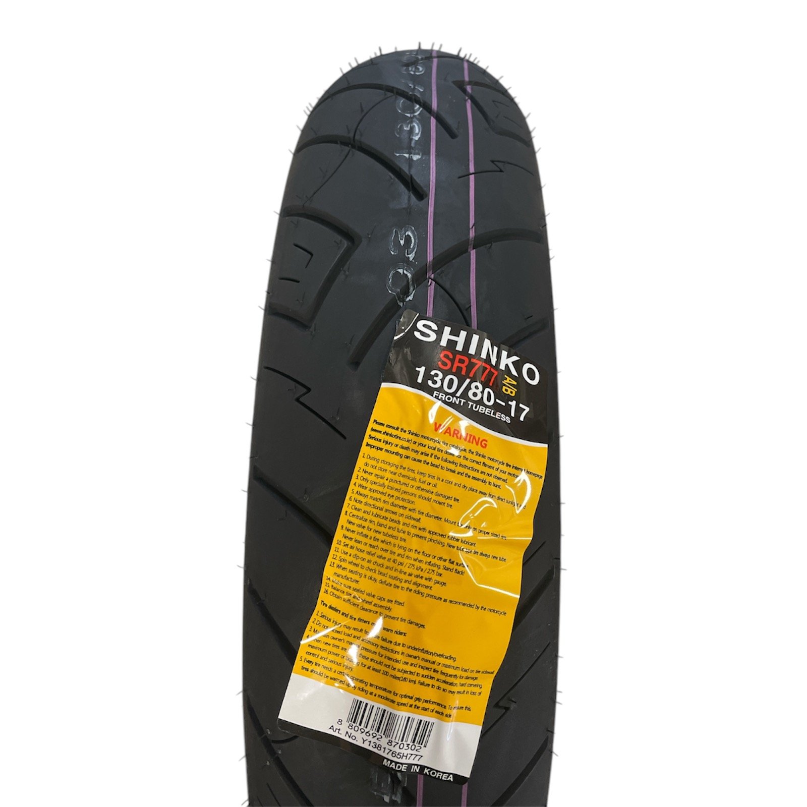 Shinko 130/80B17 SR777 65H TL REINF Touring Front Tire - Image 3